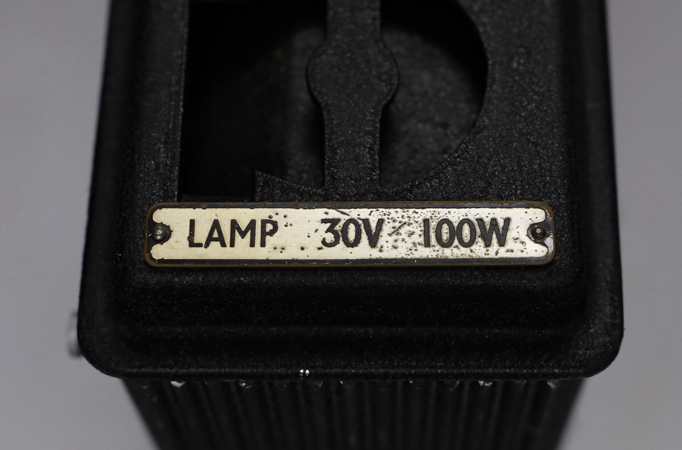A Specto 9.5mm cine film projector in a leather case, case 32cm x 38cm x 18cm